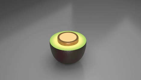 3D-animation-rendering-of-organic-health-food,-a-ripe-avocado-slices-in-loop