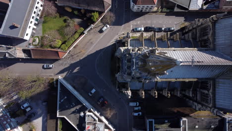 Drone-above-the-streets-around-the-cathedral-Basilica-Our-Lady-Saint-Cordon