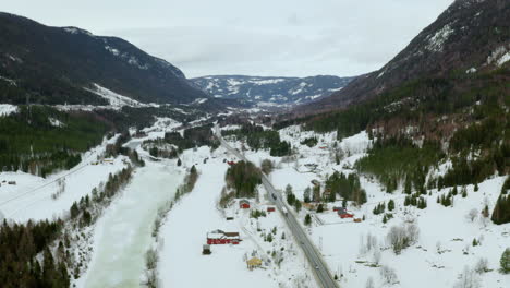 Amazing-Mountain-Landscape-In-Haugastol-Norway-In-Europe---aerial-shot