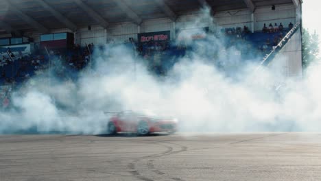 Fast-Cars-Drifting-Past-Camera-Leaving-Clouds-of-Smoke-in-their-Wake