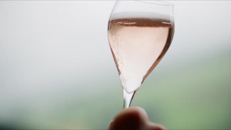 Close-up-of-Schlumberger-Rosé-holding-in-right-hand-with-shallow-green-background