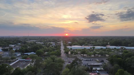 Aerial-Sunset-in-Gainesville,-Florida