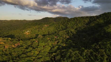 Aerial-footage-of-an-approaching-flight-towards-a-tiny-house-in-the-midst-of-a-thick-impenetrable-rainforest