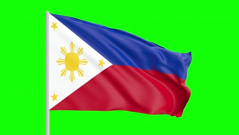 Nationalflagge-Der-Philippinen-Weht-Im-Wind-Auf-Grünem-Bildschirm-Mit-Alpha-Matte