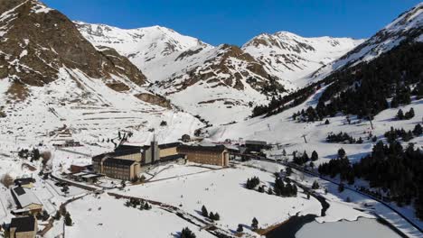 Aerial:-nuria-shrine-in-the-Pyrenees-among-high-mountains