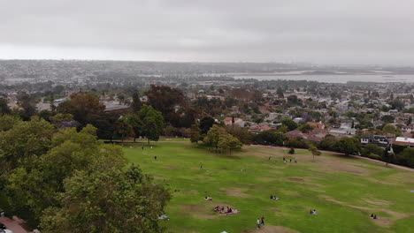 People-playing-with-dogs-at-Kate-Sessions-Park-during-cloudy-San-Diego-day