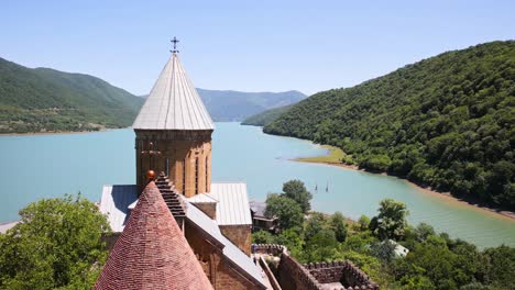 Church-Tower-At-Ananuri-Fortress-Complex-Overlooking-Zhinvali-Reservoir-In-Georgia