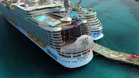 Aerial-shot-of-the-aft-of-the-Wonder-Of-The-Seas-Royal-Caribbean-cruise-ship-at-dock