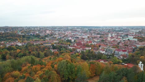 AERIAL:-Vilnius-City-Panorama-in-Autumn-with-Gediminas-Castle-and-Three-Crosses-Hill-in-Background