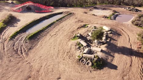 Off-road-obstacle-training-track,-fly-over-aerial-view