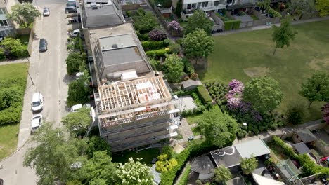 Aerial-overview-of-wooden-frame-of-roof-structure-under-construction