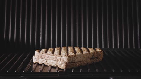 Opening-Toast-Griller,-Revealing-Homemade-Fat-Loss-Chicken-Toast-Sandwich