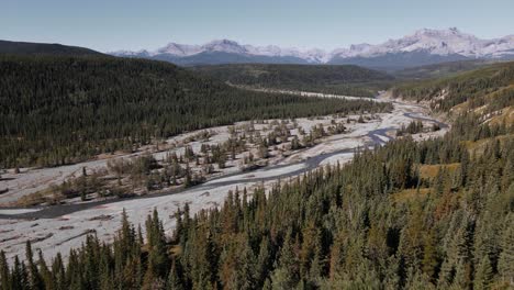 Aerial-footage-of-the-ghost-river-valley-in-southwest-Alberta-on-a-sunny-day