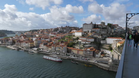 Porto-Cathedral,-Episcopal-Palace,-And-Cityscape-Of-Porto-From-Dom-Luis-I-Bridge-In-Portugal