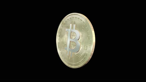 Gold-Bitcoin,-crypto-currency-coin,-3D-model-rotating-on-black-background-3D-animation