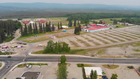 4K-Drone-Video-of-Tanana-Valley-State-Fairgrounds-in-Fairbanks,-Alaska-during-Sunny-Summer-Day