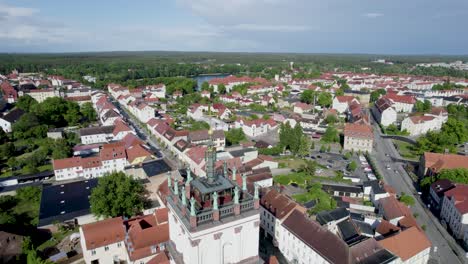 Aerial-drone-shot-of-Neustrelitz-cityscape