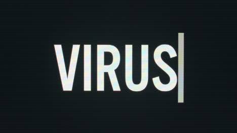 Closeup-of-Virus-being-Typed-onto-Vintage-Computer-Monitor-with-Blinking-Cursor