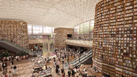 Die-Starfield-Bibliothek-War-Im-Coex-Einkaufszentrum-Voller-Menschen-–-Blick-Vom-Zweiten-Stock