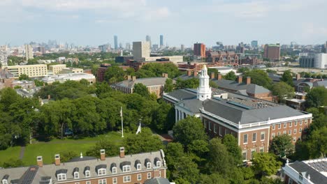 Cinematic-Aerial-Flight-Above-Harvard-Business-School,-Reveals-Charles-River