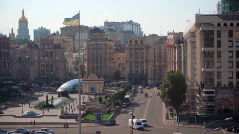 Closeup-shot-of-Ukrainian-flag-flying-on-Independence-square
