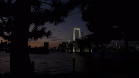 Bridge-at-night-over-bay-to-Tokyo
