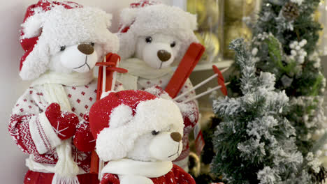 Teddybären-Skifahrer-Auf-Weihnachtsdekorationshintergrund