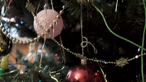 Pedestal-upward-shot-of-beautiful-decorated-Christmas-tree