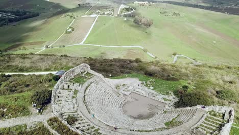 Drone-view-of-the-theatre-of-Segesta,-Sicily,-Italy