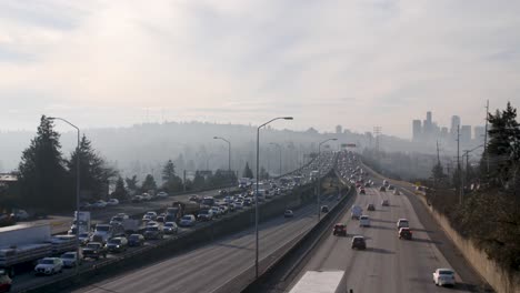 Cars-driving-through-city-traffic-on-I-5-in-Seattle
