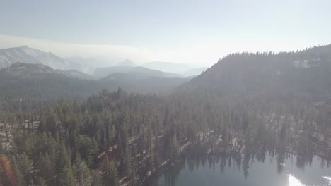 Aerial-Drone-Shot-of-Lake-and-Forest-in-Yosemite-National-Park