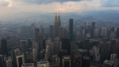 Cityscape-of-Kuala-Lumpur-downtown,-aerial-view,-in-sunset-time,-Kuala-Lumpur,-Malaysia