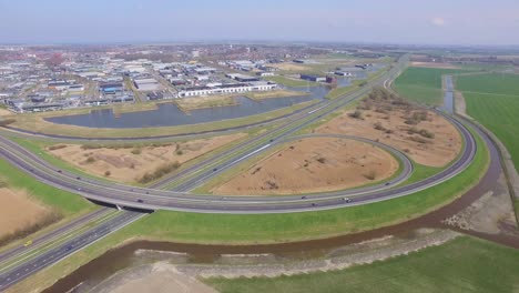 Aerial:-Threeway-interchange-and-highways-near-Goes,-the-Netherlands