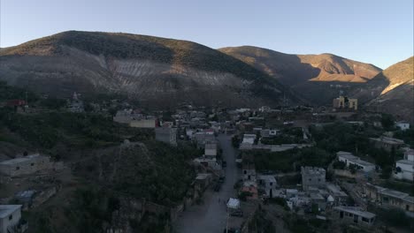 Aerial-drone-shot-of-Real-de-Catorce-in-the-morning,-San-Luis-Potosi-Mexico