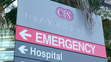 Emergency-hospital-board-of-Cedars-Sinai-Medical-Center-list,-close-up-shot