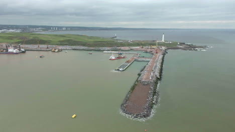An-aerial-view-of-construction-work-progress-on-the-new-Aberdeen-South-Harbour-at-Nigg-Bay-on-a-cloudy-day