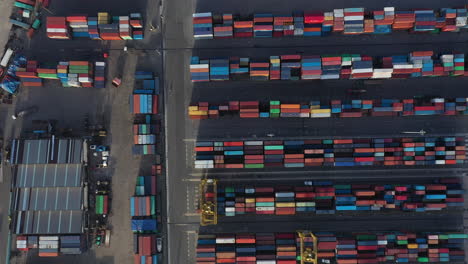 Aerial-shot-of-shipping-containers-in-port---Asia