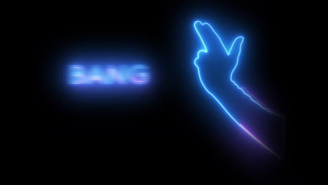 Neonlight-bluecolored-Hand-shoots-three-times-with-the-word-Bang