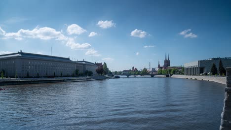 Wroclaw,-Poland---May-18,-2019:-River-traffic-in-the-city-centre