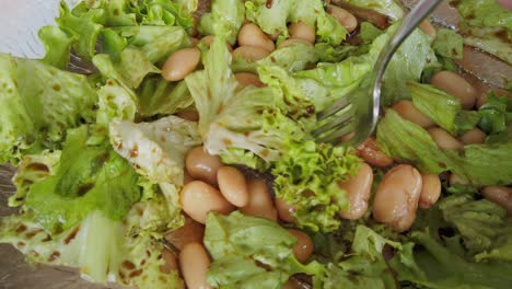 Gesunde-Mahlzeit,-Nicht-Inszenierter-Hausgemachter-Salat-Mit-Lachs,-Grünen-Bohnen-Und-Braunen-Bohnen,-Kohlenhydratarme-Ernährung,-Fitness-Und-Lebensstil