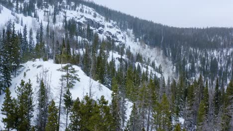 Aerial-forward-crane-up-shot-of-a-snowy-mountain