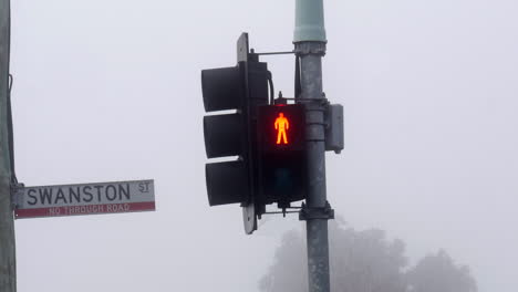 Pedestrian-traffic-signal-flashing-on-a-foggy-morning