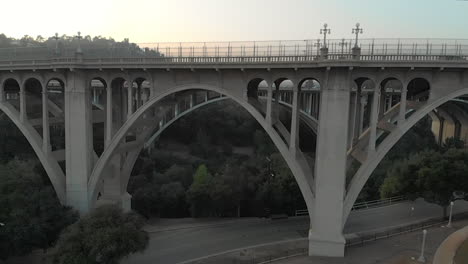 Aerial-Slide-of-Colorado-Street-Bridge-in-Front-of-Ventura-Fwy-in-LA,-California