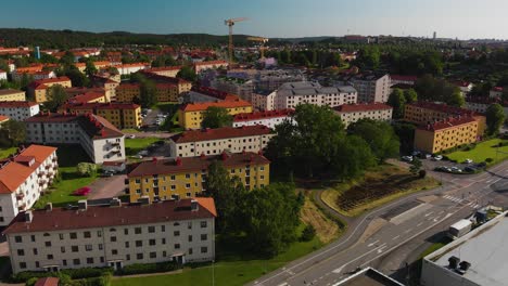 Aerial-view-showing-apartments-located-in-Munkeback-in-Gothenburg,-Sweden