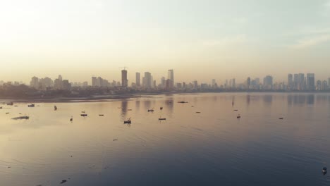 Vibrant-rising-sunrise-drone-shot-over-Mahim-bay-and-Dadar-Mumbai
