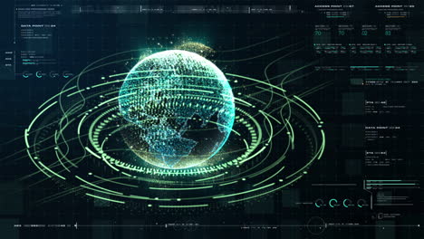 Futuristic-motion-graphic-user-interface-head-up-display-screen-with-Holographic-Earth-and-digital-data-telemetry-information-display-for-digital-background-computer-desktop-display-screen