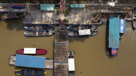 Aerial-top-down-view-of-boat-marina-on-a-canal-in-Binh-Thanh-district-in-Ho-Chi-Minh-City-Vietnam
