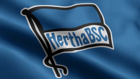 Blaue-4K-Nahaufnahme,-Animierte-Schleife-Einer-Wehenden-Flagge-Der-Fußball-Bundesligamannschaft-Herta-BSC