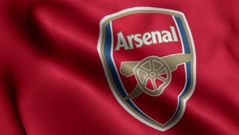 4k-animated-closeup-loop-of-a-waving-flag-of-the-Premier-League-football-soccer-Arsenal-team-in-the-UK