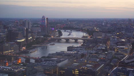 Night-aerial-view-of-London-city-centre,-cinematic-static-view